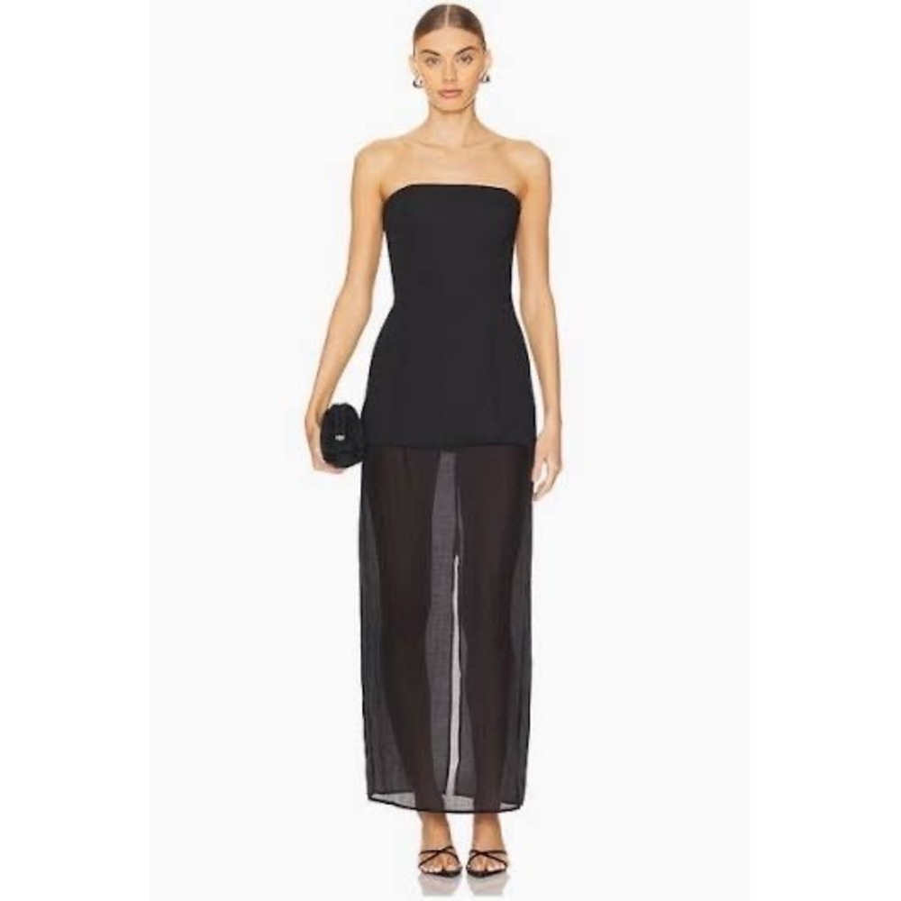 SNDYS Black Strapless Sheer Hem Maxi Dress SFD880 XXS New With Tags